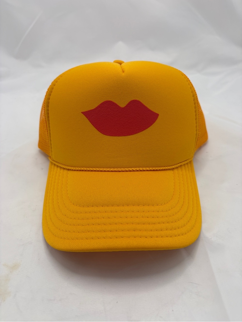Clare V Yellow Lip Graphic Trucker Hat